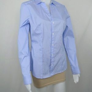 Button Up Long Sleeved Blouse Pin Striped w Some Stretch